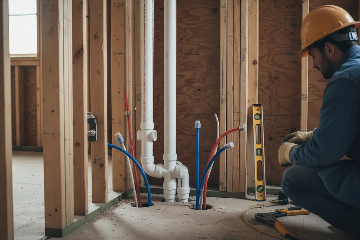 Drain and supply rough-in during Sump Pump Repair in Homeland